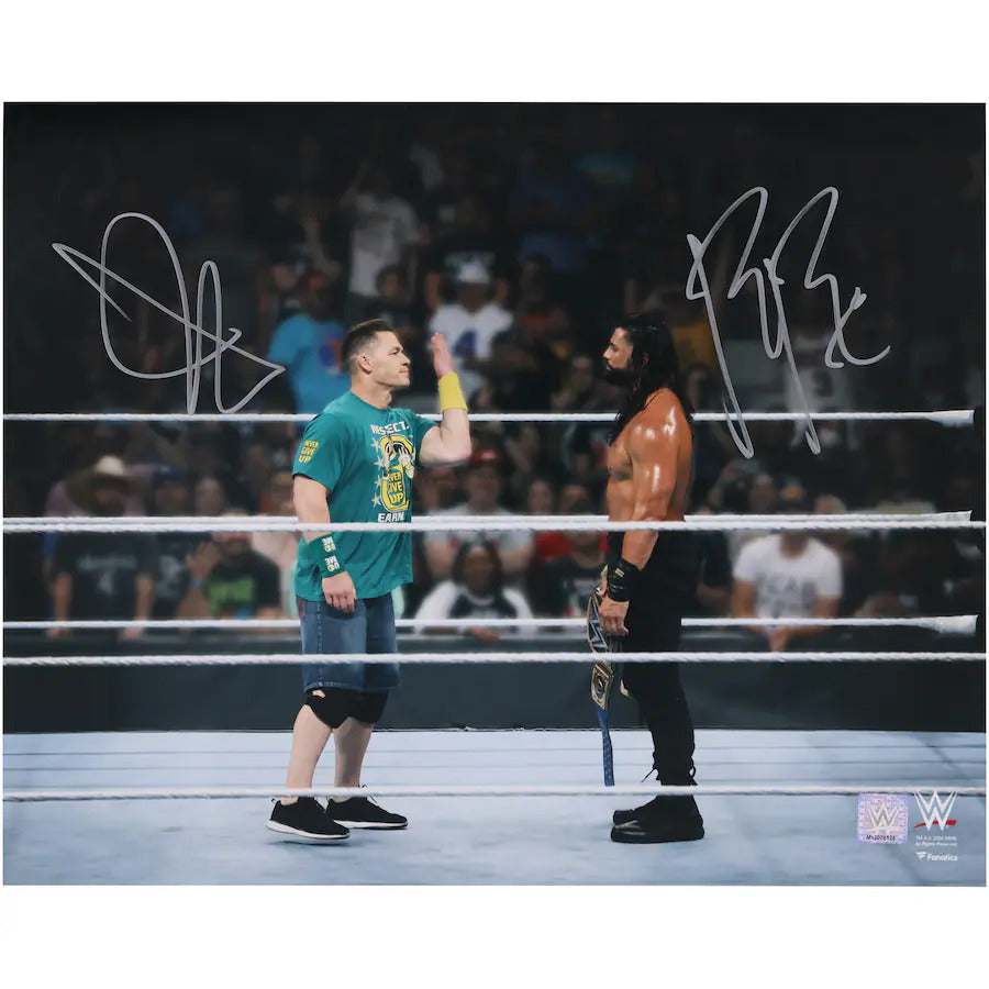 John Cena & Roman Reigns WWE Autographed 16" x 20" In-Ring Face-Off Photograph