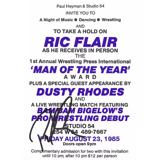 Paul Heyman WWE Autographed Fanatics Authentic Original Studio 54 Man Of The Year Award Invitation from August 23, 1985 - Limited Edition of 99