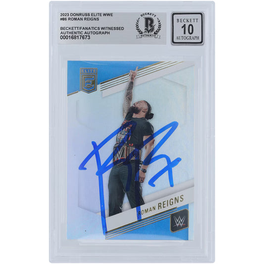 Roman Reigns WWE Autographed 2023 Panini Donruss Elite #86 Beckett Fanatics Witnessed Authenticated 10 Card