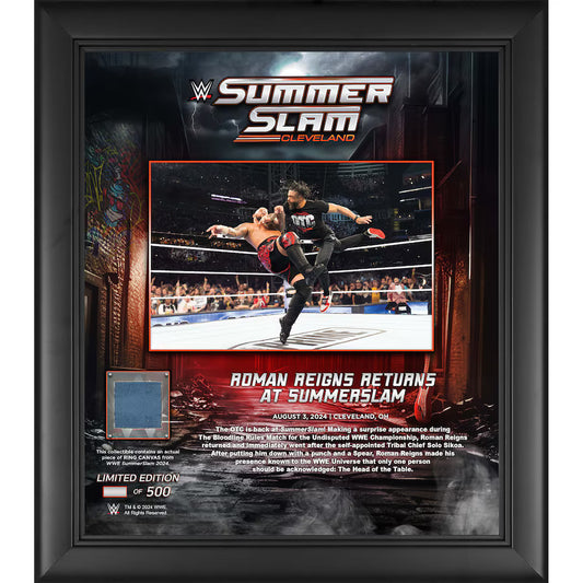 Roman Reigns WWE Framed 15" x 17" 2024 SummerSlam Collage with a Piece of Match-Used Canvas - Limited Edition of 500