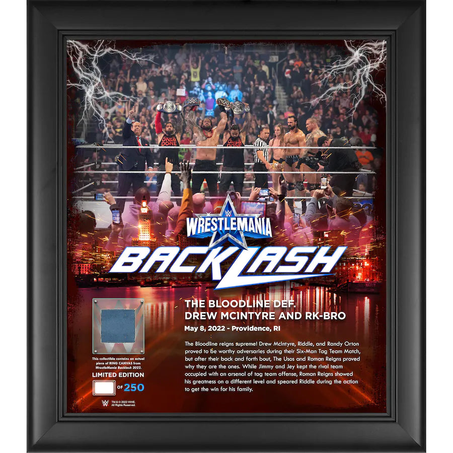 The Bloodline WWE Framed 15'' x 17'' 2022 WrestleMania Backlash Core Frame with a Piece of Match-Used Canvas - Limited Edition of 250